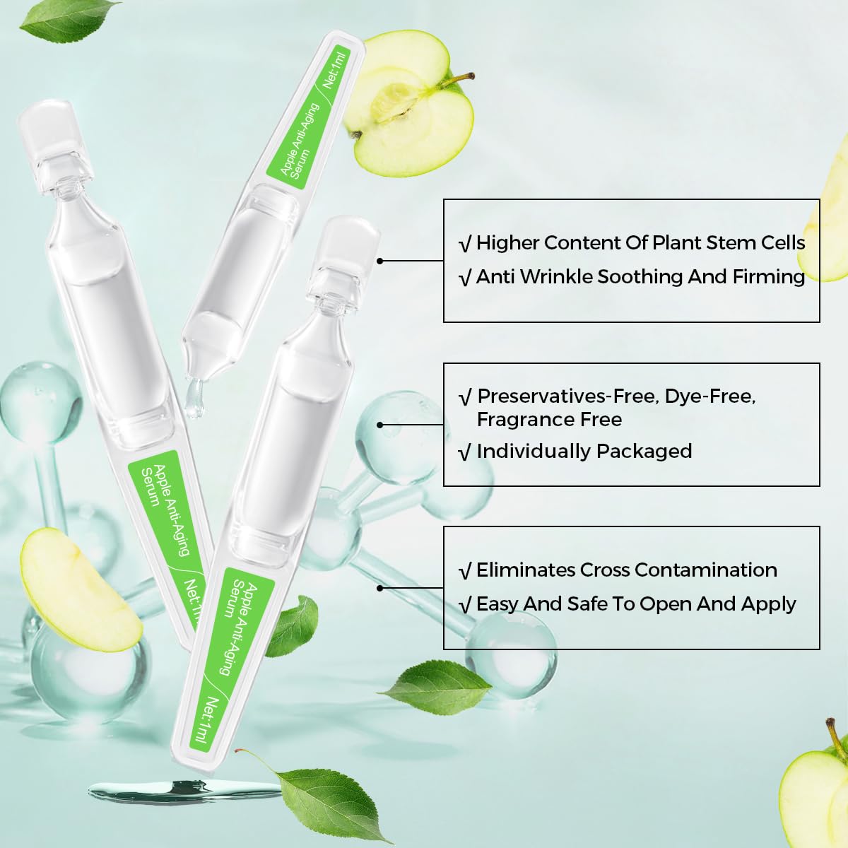 Hydrating & Anti-Aging Ampoules Serum - Apple Stem Cell & Tremella Mushroom Extract and Collagen - Deep Hydration, Anti-Wrinkle, Skin Firming & Revitalizing, For All Skin Types, 30 Pcs/Box